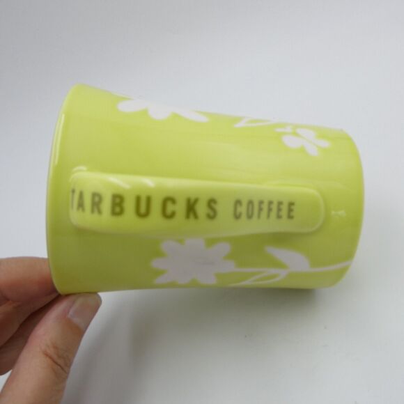 Starbucks Tall Coffee Mug 2007 Lime Green White Floral Ceramic 12oz - Picture 5 of 8